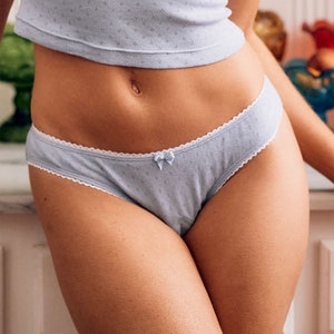 Blue Pastel Panty High Cut Cotton Pastel Blue Pointelle Lingerie Underwear 90&#39;s Vintage Set / PASTILLE Hi Leg Knicker - Cassis