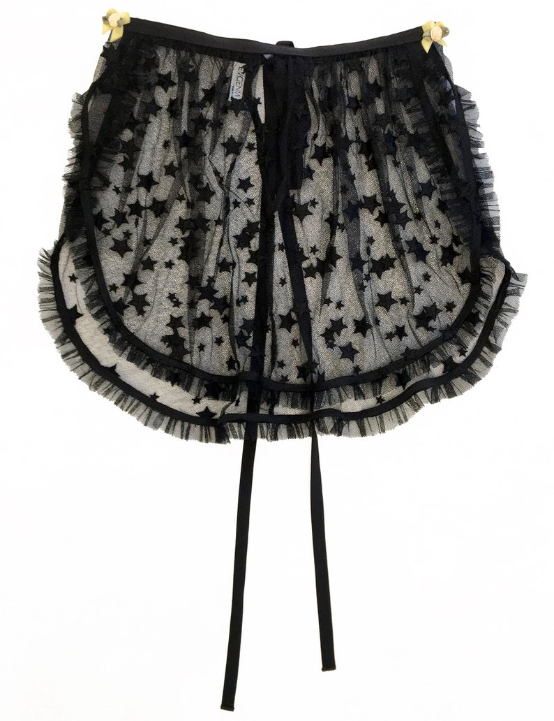 Pinup Black Slip Lingerie Lace Skirt Ruffles Stars / STARLET Petal