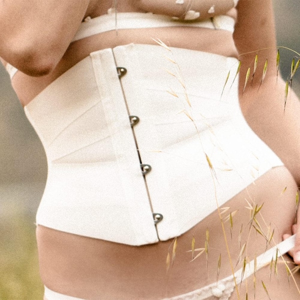 Bridal Corset Vegan Springtime White Wedding Cincher Waspie Lingerie / JANUS Ribbon Corset - Alabaster