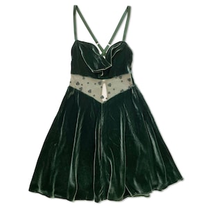 Heart Slip Dress Forest Green Velvet Gown Pinup Dress / REBELLE Short Gown Forêt image 5