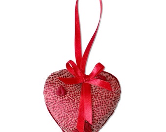 Christmas Ornament Holiday Red Velvet Heart French Lace / REBELLE Heart Ornament - Rouge