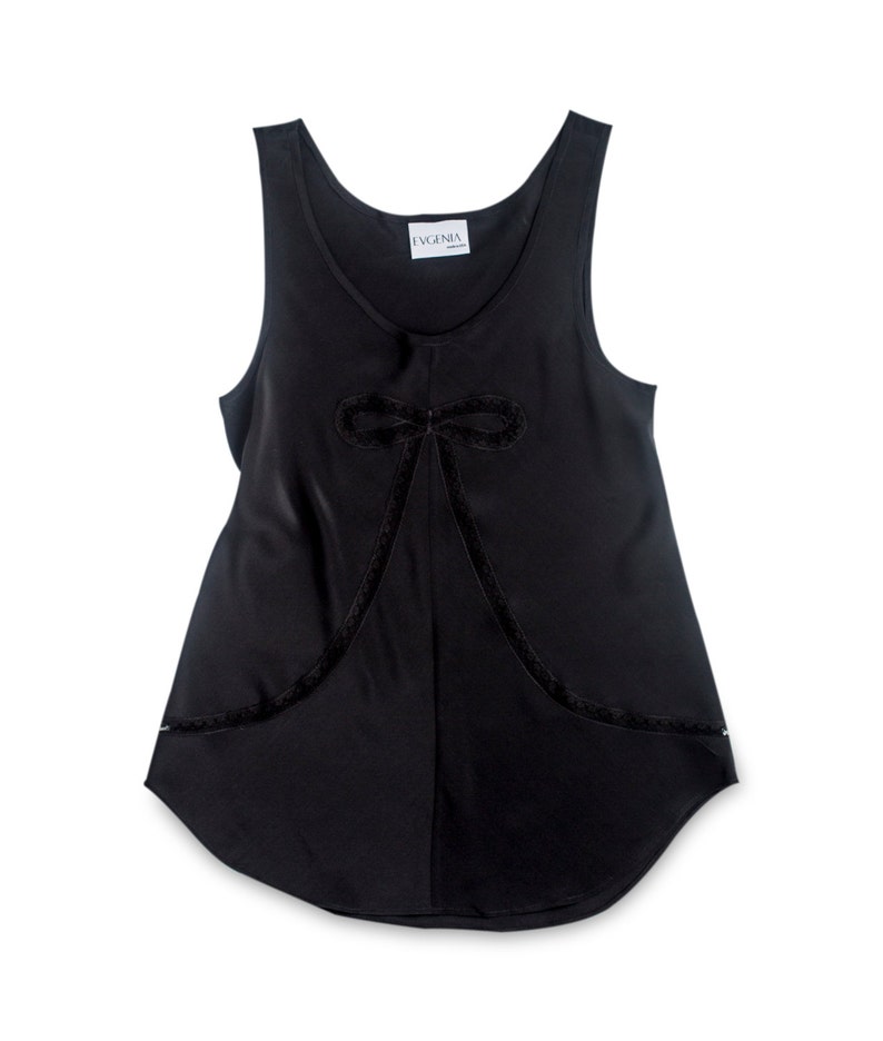 Silk Lingerie Black Tank Top Bow Everyday Camisole Mother's Day Gift / JANUS Deco Camisole Jet image 4