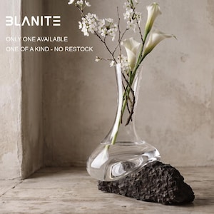 Handblown Crystal Vase with Gobi Desert Stone – Organic Modern Art Glass – One of a Kind