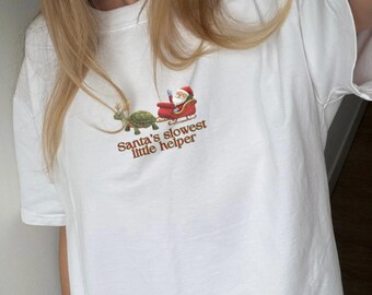 Santas Slowest Little Helper Tee, Turtle Reindeer, Santa Sleigh Shirt, Turtle Lover Christmas T-Shirt