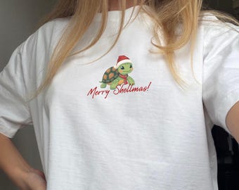 Merry Shellmas Tee, Cute Holiday Turtle Graphic, Turtle Lover Christmas Gift