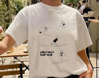 Girls Salty Surf Club T-shirt, Cool Girl Surfing Graphic Tee, Surfer Girl Gift