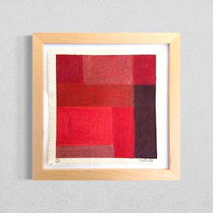 Rote minimalistische abstrakte Kunst - Originales strukturiertes Öl-Pastellgemälde, kleines gerahmtes Statement-Stück