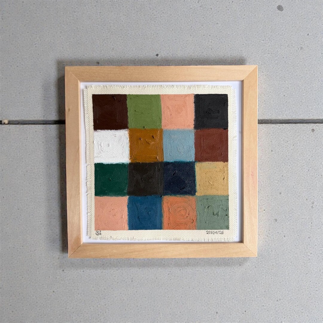Abstract Grid Painting in Earthy Tones | Framed Original Oil Pastel Art ...