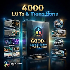 4000種類以上のDaVinci ResolveトランジションLUTとFXプリセット | カラーグレーディングパック | シームレスなビデオ編集バンドル | DRP Dra LUT Cubeパック