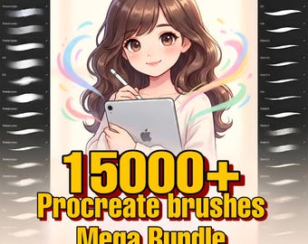 15000+ Procreate-borstels megabundel | Anime, make-up, 3D, winter, halloween, kerstmis, schetsen en schilderen | Set digitale kunstpenselen