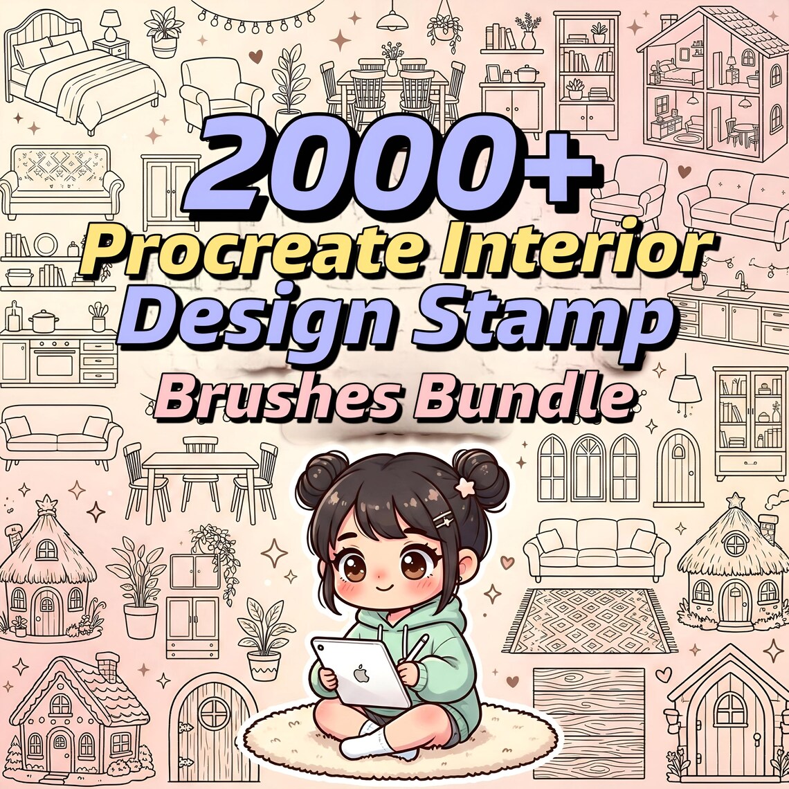 2000+ Procreate Interior Stamps Bundle | Furniture, Room, Kitchen ...