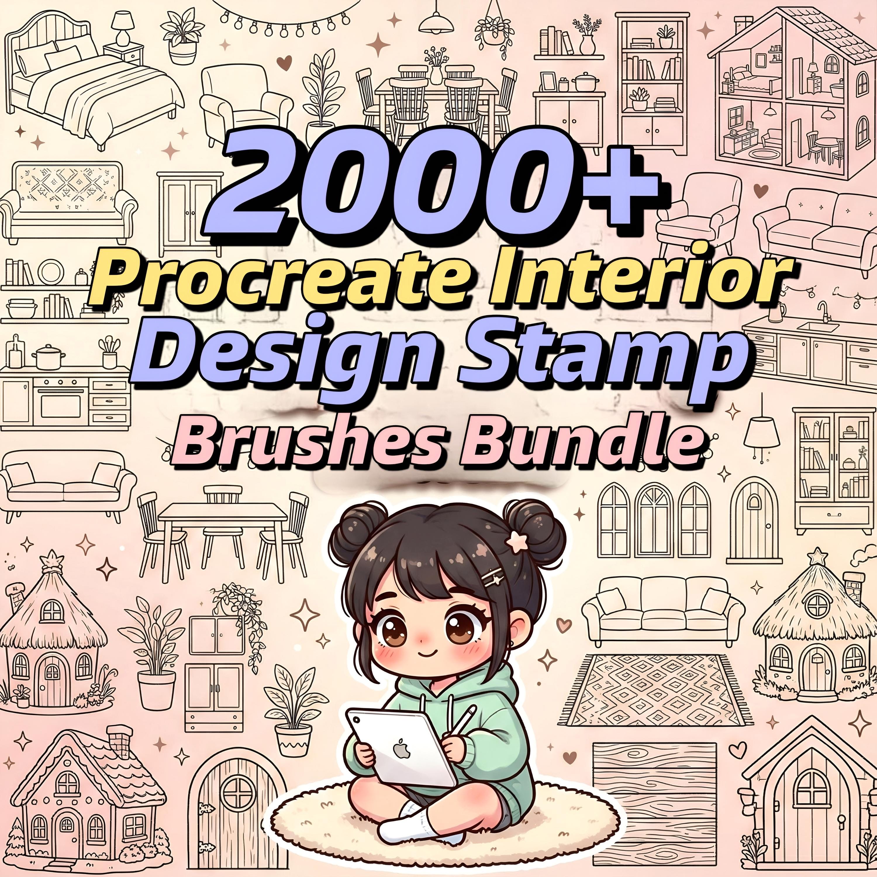 2000+ Procreate Interior Stamps Bundle | Furniture, Room, Kitchen ...