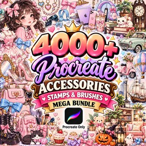 4000+ Procreate Accessories Stamps & Brushes Mega Bundle | Anime Kawaii Brushes, Fashion Objects, Cute Stamps, Digital Art for procreate