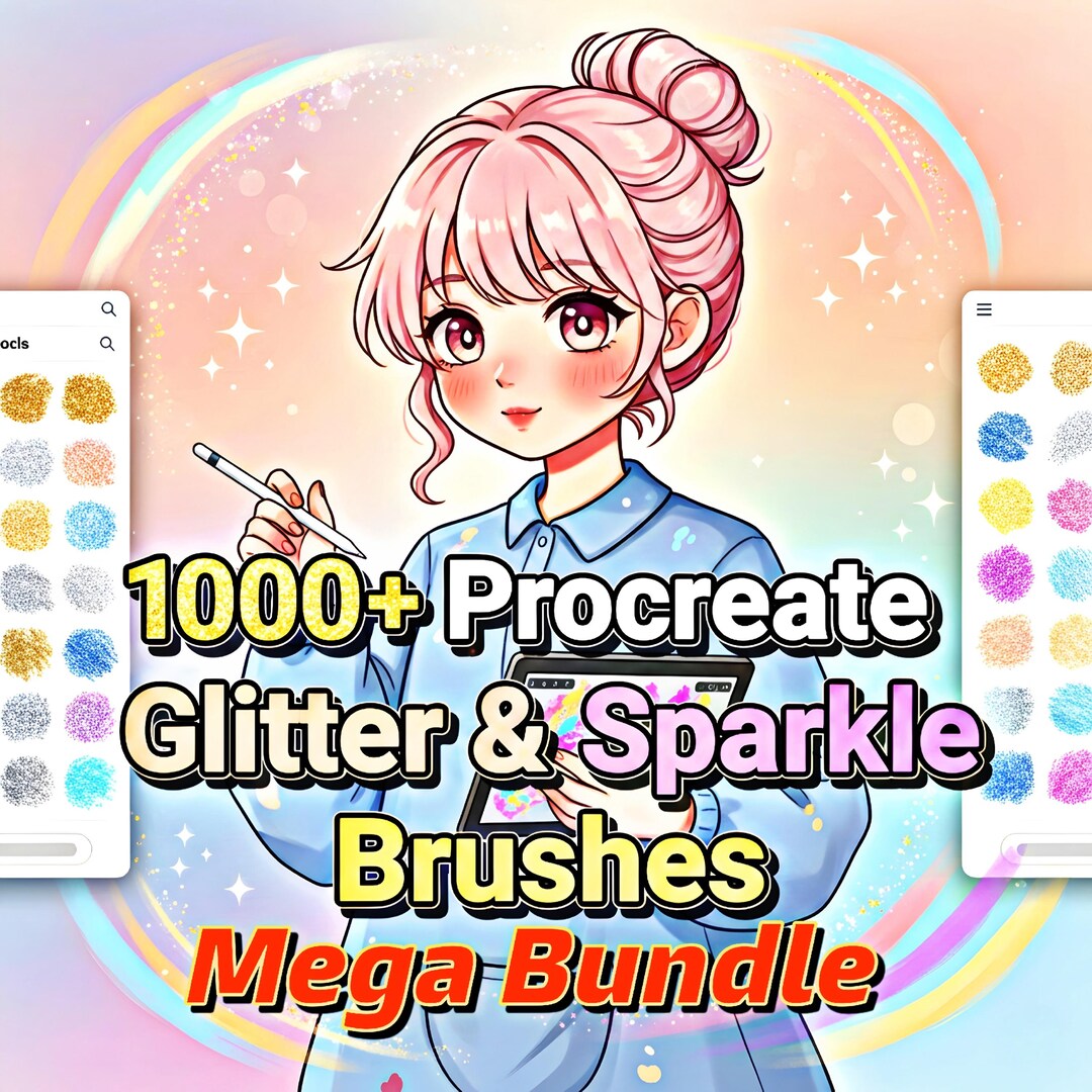 1000+ Procreate Glitter and Sparkle Brushes Mega Bundle | Neon, Glow ...