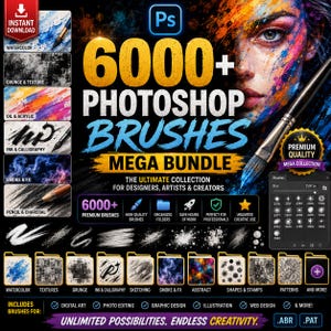 6000+ Photoshop and illustrator Brushes Bundle | Watercolor Ink Abstract Grunge Brushes | Adobe Photoshop ABR and AI Mega bundle