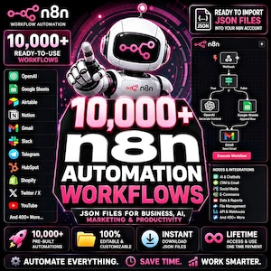 10,000+ n8n Automation Workflows Bundle | JSON Files for Businesses, Marketing, AI, E-Commerce & Productivity Tools