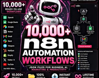 10,000+ n8n Automation Workflows Bundle | JSON Files for Businesses, Marketing, AI, E-Commerce & Productivity Tools
