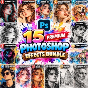 Photoshop Effects Bundle for Photographers & Designers | 15 Premium Artistic Actions | Oil Paint, Watercolor, Cartoon and More