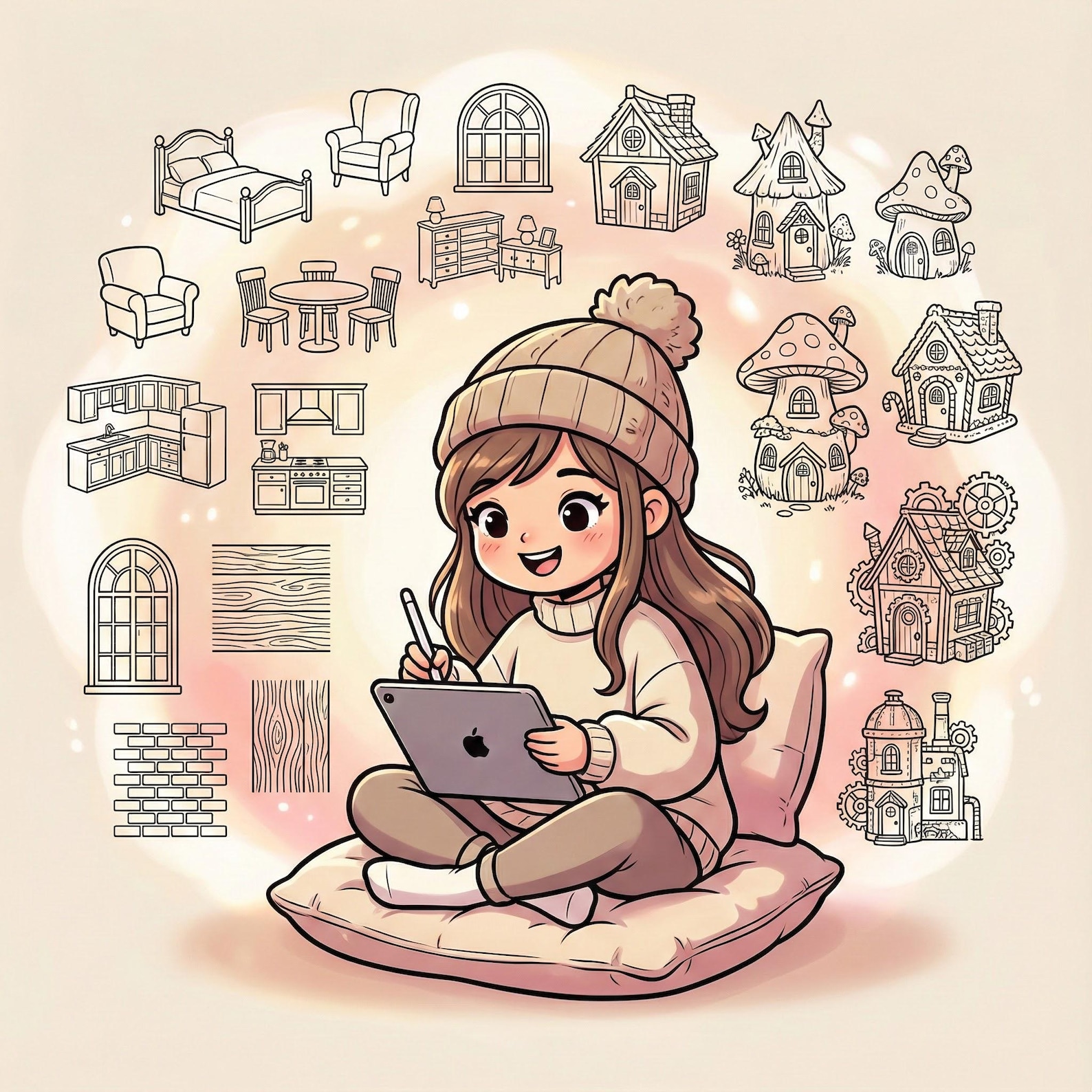 2000+ Procreate Interior Stamps Bundle | Furniture, Room, Kitchen ...