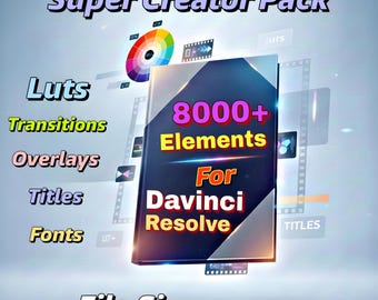 Oltre 8000 DaVinci Resolve Elements Bundle / LUT, transizioni, sovrapposizioni, titoli, font / DR17+ / modelli di editing video per i social media
