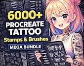 6000+ Procreate Tattoo Stamps & Brushes Mega Bundle | Anime Style Tattoo Brushes, Skulls, Flowers, Butterflies, JapaneseArt, Linework Stamps