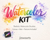 Procreate Watercolor Brush Kit • Realistic Watercolor Brushes • Wet Blend Texture Brushes • iPad Painting Bundle