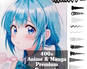 400+ Anime & Manga Procreate Brush Bundle | Lineart, Coloring, Screentones, Halftone | Digital Brushset bundle