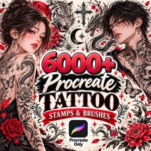 6000+ Procreate Tattoo Stamps & Brushes Mega Bundle | Anime Style Tattoo Brushes, Skulls, Flowers, Butterflies, JapaneseArt, Linework Stamps