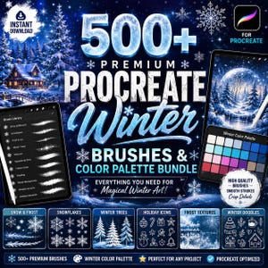 500+ Premium Procreate Winter Brushes bundle | Snow, Ice, Holiday Stamps + Color Palette | Premium Digital Brushes Bundle