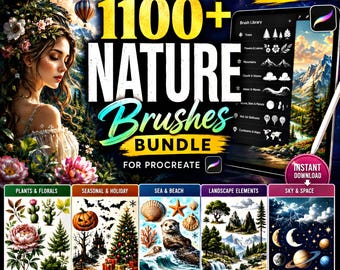 1100+ Procreate Nature Stamp Brushes | Trees Flowers Clouds Water Stamps | Landscape Brushset | Seasonal Halloween Christmas Brush Bundle