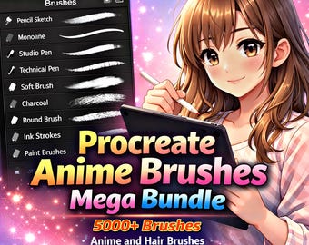 Megapaquete de pinceles de anime para Procreate / Más de 5000 pinceles para manga y anime / Pinceles para estampar cabello / Set de pinceles para Procreate / Kit enorme de pinceles de anime