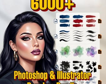 Paquete de más de 6000 pinceles para Photoshop e Illustrator / Pinceles grunge abstractos de tinta y acuarela / Megapaquete de Adobe Photoshop ABR y AI