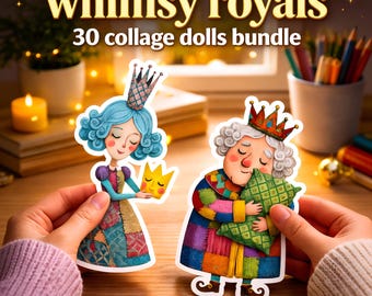 Printable Paper Dolls for Collage | Whimsy Royals Fussy Cutouts with Cute Chibi Girls & Flowers for Junk Journal