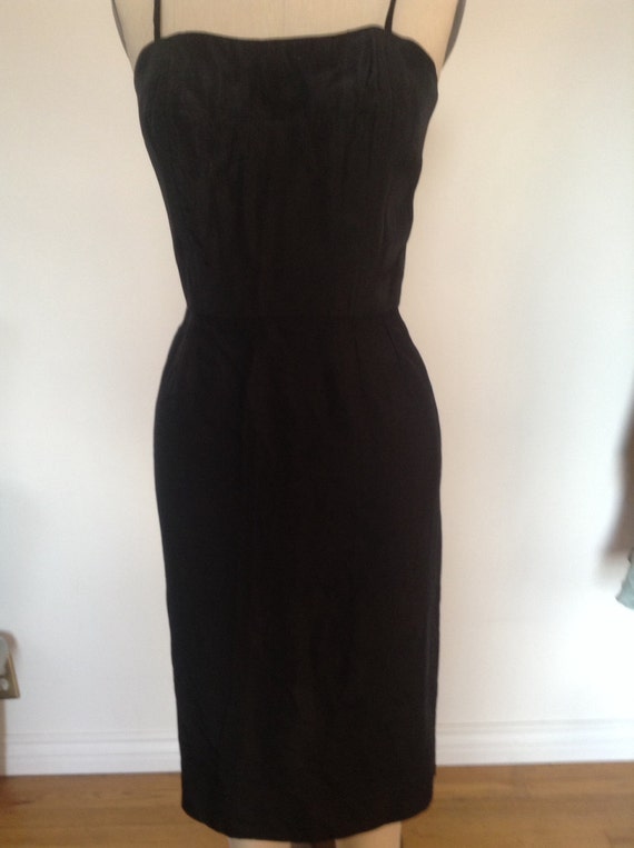 French Black Rayon Acetate Sheath Dress Slip XS B… - image 1