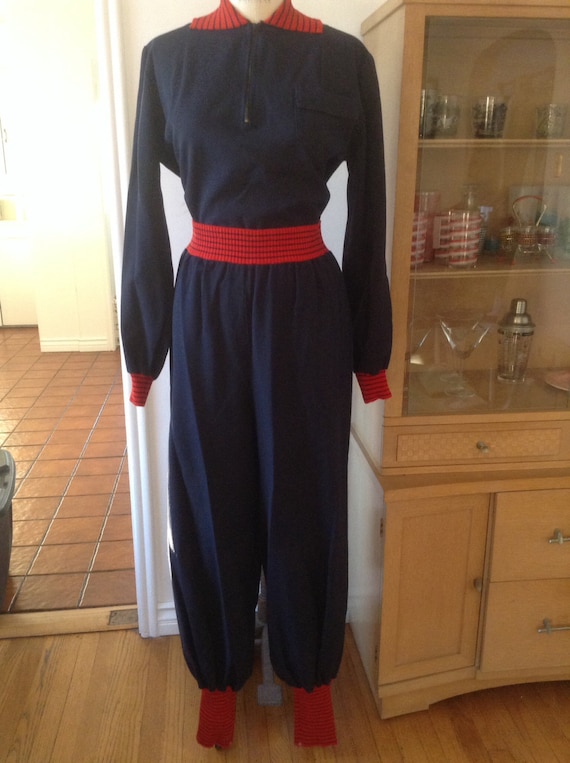 Navy Gabardine Ski Suit Pants and Pullover Shirt