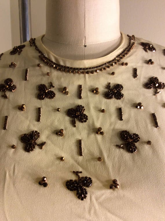 Beaded Crepe Blouse Hidden Button Back