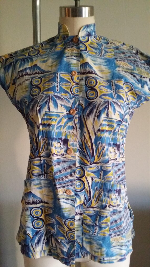 Cotton Hawaiian Teatime Blouse Small