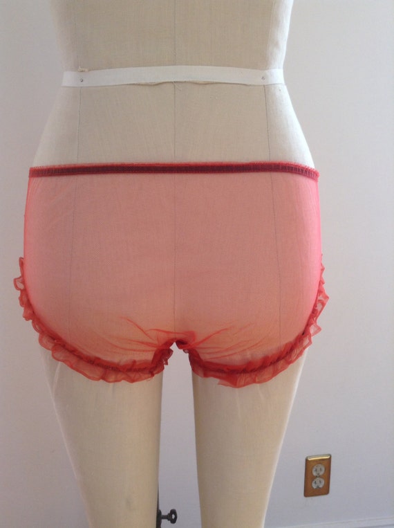 Dead stock Red Nylon and Mesh Ruffled Burlesque P… - image 3
