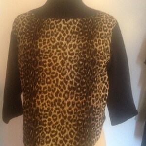 Leopard Pin Cord Pullover Top With Ribbed Black cotton Collar and Sleeves