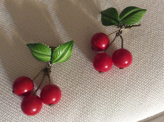 Cherry Drop Clip Earrings Rockabilly - image 1