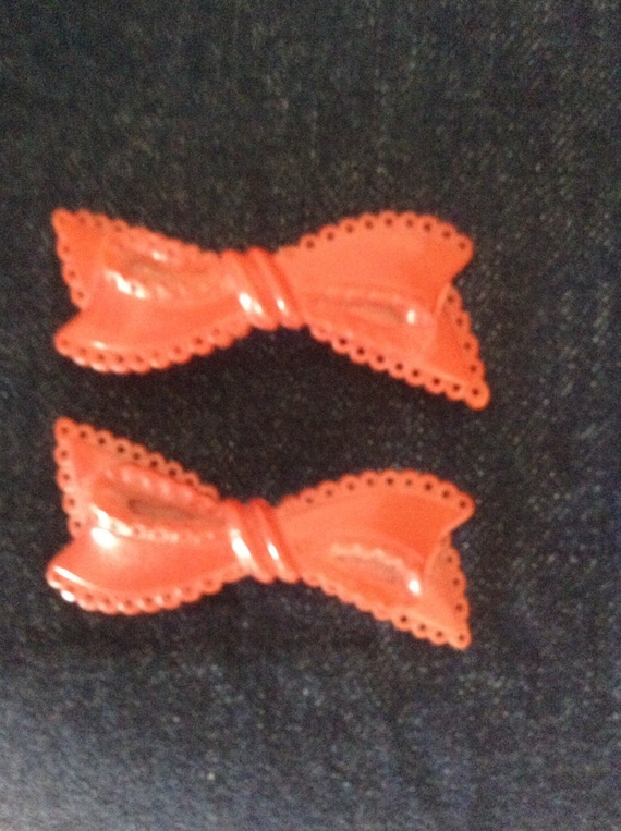 Cherry Red Vintage Barrettes One Pair - image 1