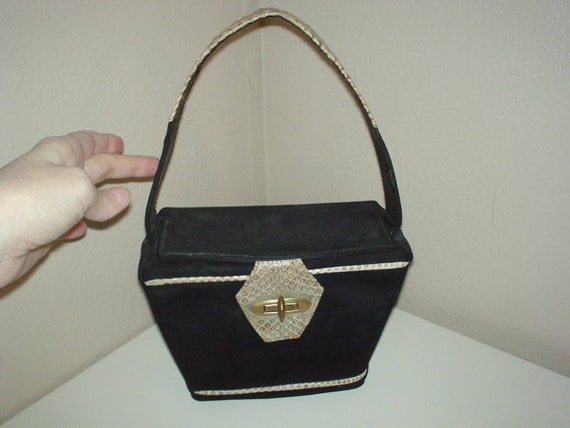 Beautiful Structured Black Suede and Snakeskin Box