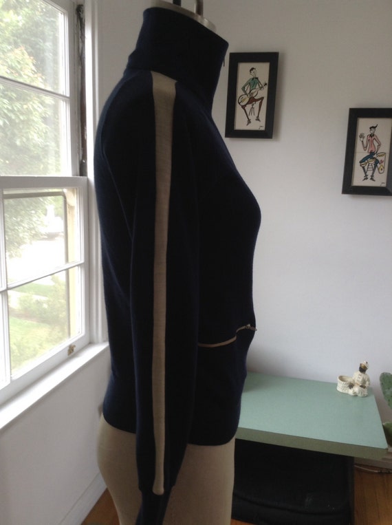 SALE! Dark Blue 1970s Track Top White Stripe Slee… - image 2