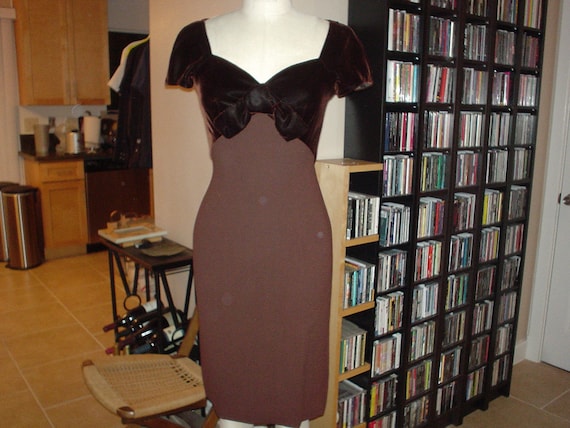 ESTEVEZ Brown Velvet and Crepe Designer Pin Up Dre