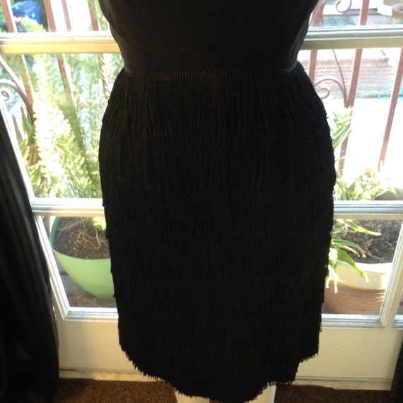 Black Fringe Cocktail Dress - image 2