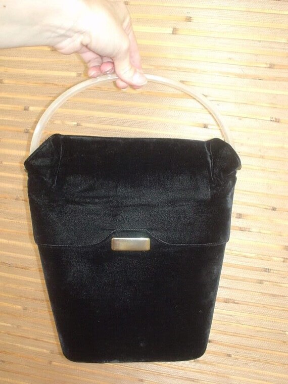 Black Velvet Bucket Bag Vintage 1950s Pin up Evening Bag Purse 