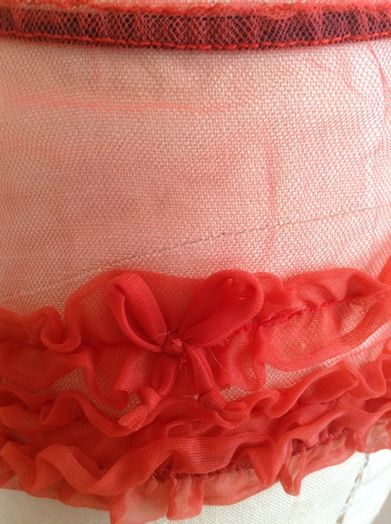 Dead stock Red Nylon and Mesh Ruffled Burlesque P… - image 2