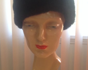 Black Faux Fur 1960s Hat