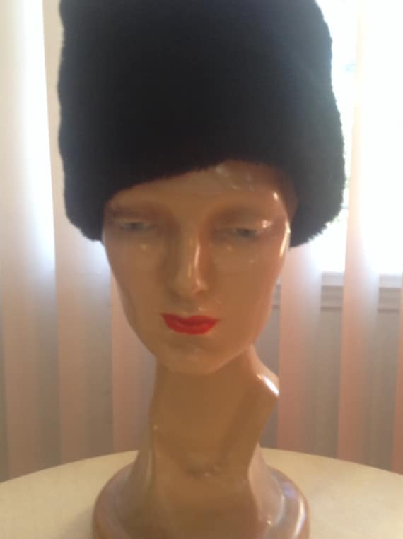 Black Faux Fur 1960s Hat