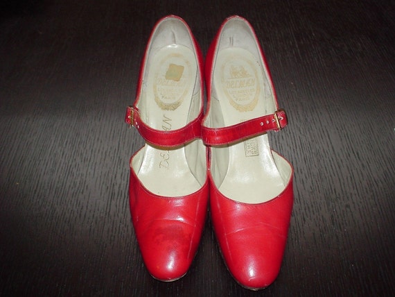 Red Leather Mod Mary Jane Shoes  6 1960s - image 3
